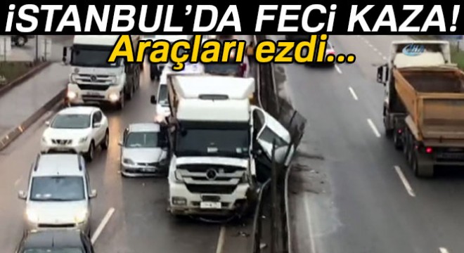 Şile yolunda hafriyat kamyonu iki aracı ezdi